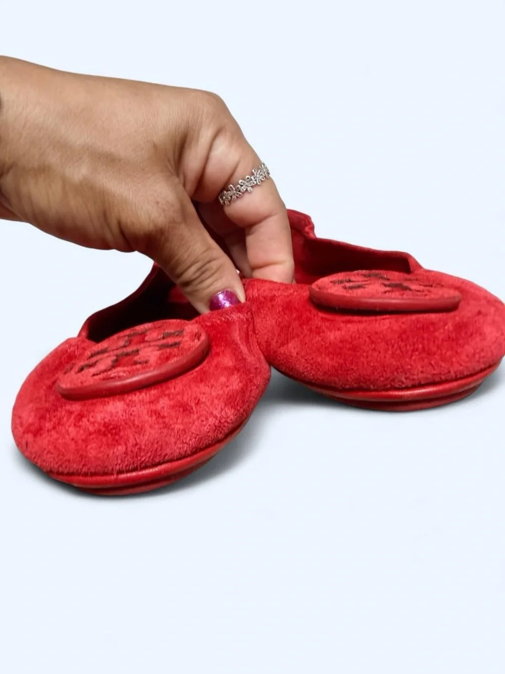 Tory Burch Red Suede Logo Ballet Flats